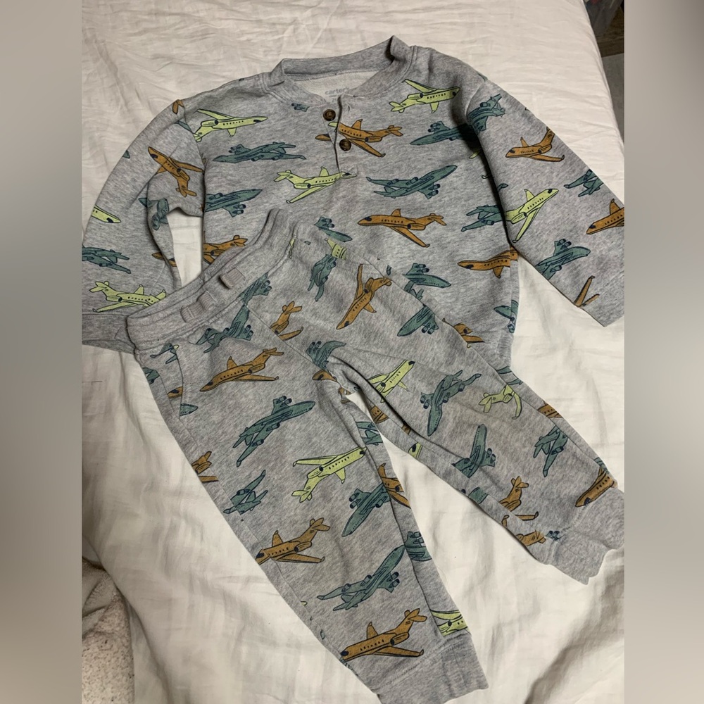 Kids Airplane Print Gray Outfit